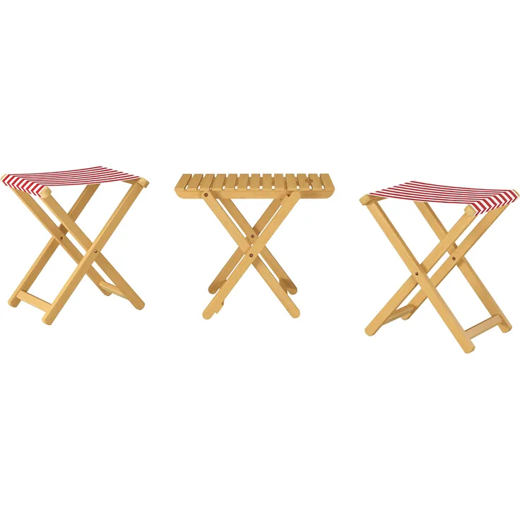 Erst-Holz 2 Klapptstühle mit Tisch Buche massiv Stoff rot-weiß Set V-10-216N-14