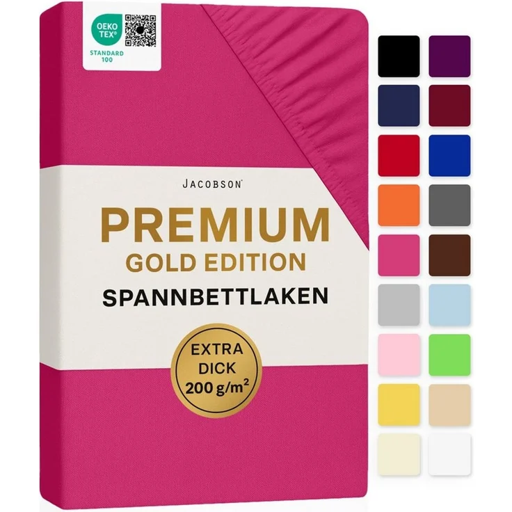 Jacobson Spannbettlaken PREMIUM 200 g/m² Jersey aus 97% Baumwolle & 3% Elasthan, Extra dichtes Bettlaken mit maximalem Halt – Bild 1
