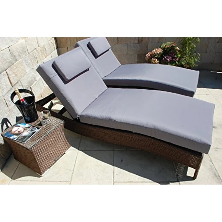 Ragnarök Möbel-Design Gartenliege Sonnenliegen Set, 3-teilig, Kopfteil in 5 Stufen verstellbar, Auflagen ca. 16 cm dick – Bild 2
