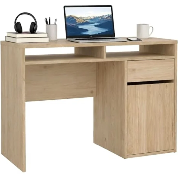Dmora - Schreibtisch Cherie, Mehrzweckschreibtisch, Bürotisch für PC, Eckschreibtisch, 110x48 h77 cm, Eiche – Bild 3
