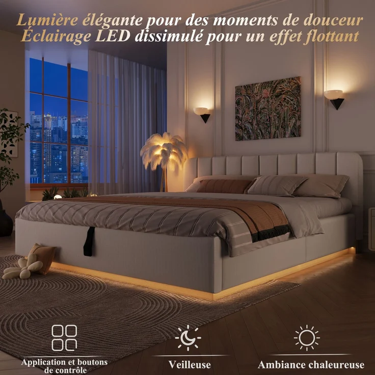 TavilaEcon Boxspringbett Polsterbett mit sicherer Matratzenfixierung & Abgerundete beige Liegefläche 180 × 200 cm – Bild 9