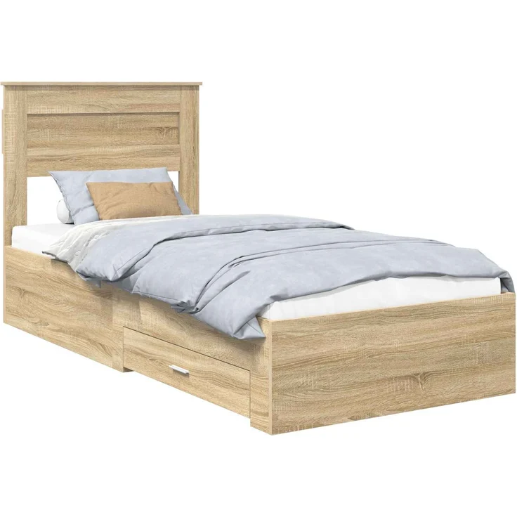 vidaXL Bettrahmen mit Kopfteil Sonoma-Eiche 90 x 200 cm Holzwerkstoff 3410037 – Bild 1