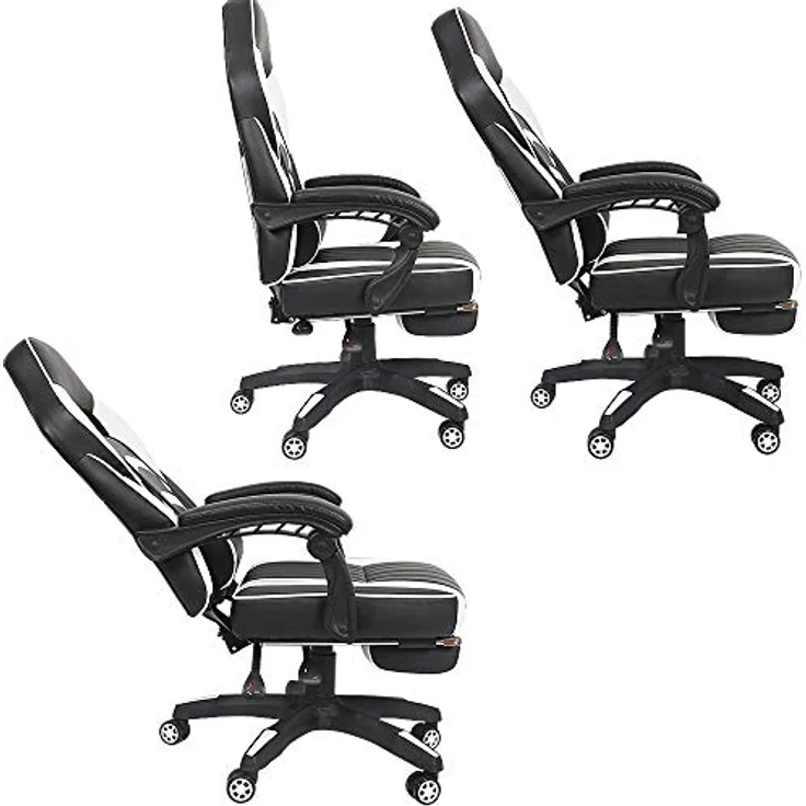 Gamingstuhl Weiß/Schwarz Chefsessel Drehstuhl Bürositz Schreibtisch Fußstütze – Bild 5