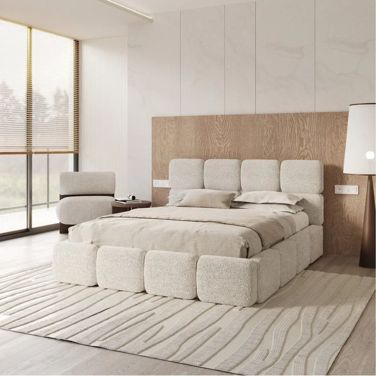 FDM Polsterbett CLOUDY Bettgestell Bett 140x200, 160x200, 180x200 cm Bestseller (verfügbar 140x200 160x200 180x200cm, Bettrahmen, Bett, mit großen gepolsterten Kopfteil, mit Bettkasten zum aufklappen), Hebbarer Metallrahmen, Bettkasten, ohne Matratze – Bild 3