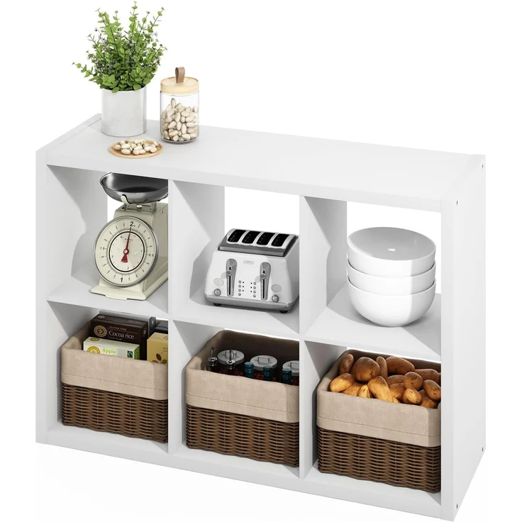 Furinno HERMITE Kücheninsel, 6-Würfel Kaffeebar, Küchenspeicher, Bäckerregal, für Vorratsorganizer und Aufbewahrung, Küchenorganisation, Weiß