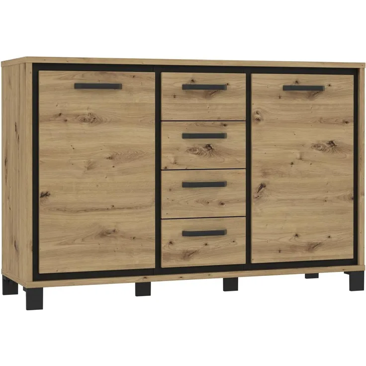 FORTE Trondheim Kommode, Holzwerkstoff, Schwarz/Braun, 138,4 x 91,2 x 41,5 cm