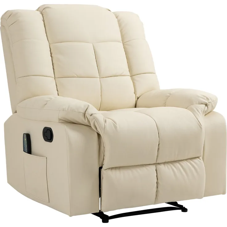 Wohnora-Massagesessel, Relaxsessel, 8 Vibrationspunkte, Liegefunktion, Kunstleder, cremeweiß, 94x99x99cm,H 990cm x T 940cm x B 990cm