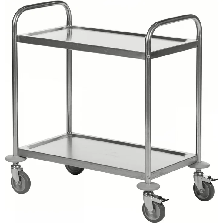 Kongamek Edelstahl- Tischwagen rostfrei mit 2 Böden 685x380mm ohne Umrandung und Bremse