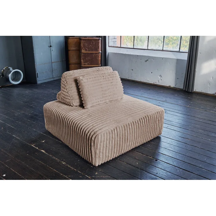 KAWOLA Hocker WIOLO SOFT Polsterhocker mit Rückenkissen Weicher Breitcord taupe 84 x 111 x 111 cm