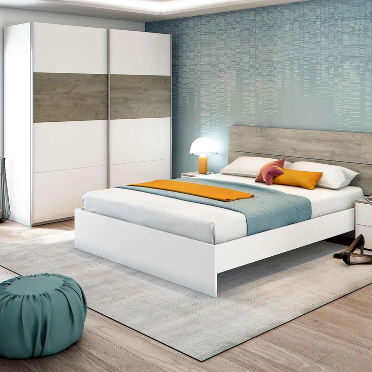 Habitdesign, Kleiderschrank– Schwebetürenschrank mit 2 Schiebetüren für Schlafzimmer, viel Stauraum in Arkit weiß und Alaska-Eiche, Maße: 180 x 200 x 60 cm (B x H x T), Modell Aikos – Bild 5