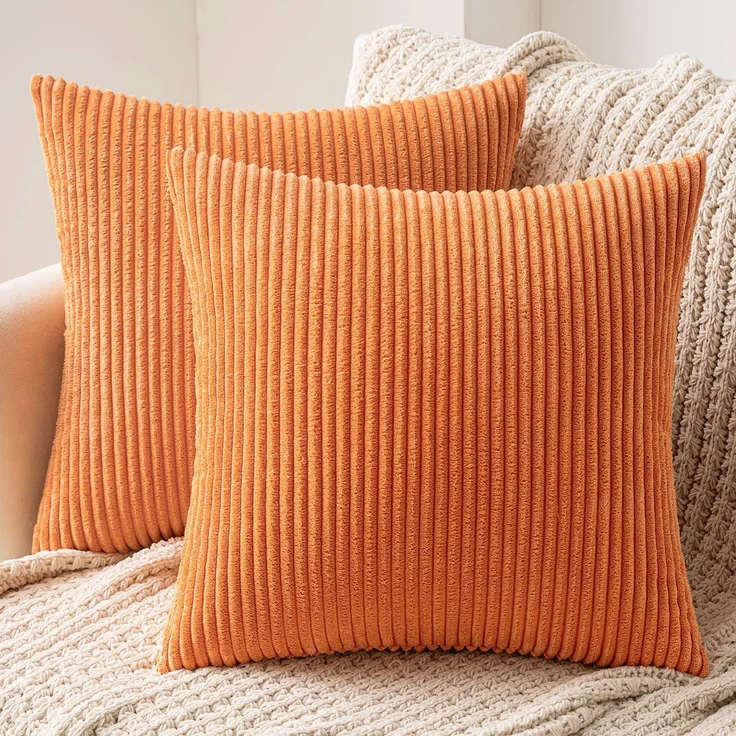 MIULEE 2er Set Kissenbezüge Kord Kissenhülle Dekorative Kissenbezug Sofakissen Couchkissen Dekokissen Zierkissenbezug Deko Kissenhülle mit Verstecktem Reißverschluss 50x50 cm Orange
