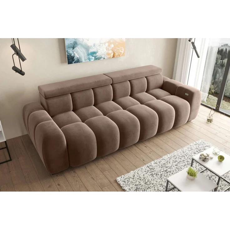 99rooms Alessio Bigsofa Velours TIFFANY Taupe mit Sitztiefenverstellung – Bild 2