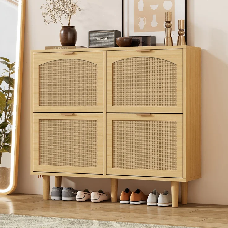 ZUBALIYA Schuhschrank 100 x 25 x 90 cm, aus Spanplatte, Helle Eiche – Bild 8