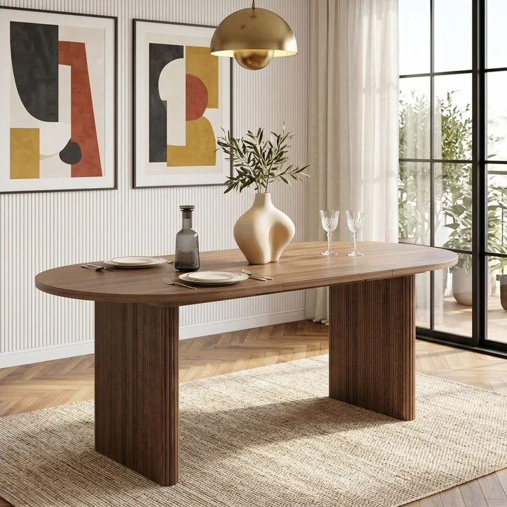 HAUSS SPOLE Esstisch Ausziehbar,für 6–8 Personen,Küchentisch abgerundeten Ecken,Nussbaum (Wohnzimmertisch Ausziehtisch mit abgerundeter Kantenstruktur), 140/200 * 90 cm – Bild 2