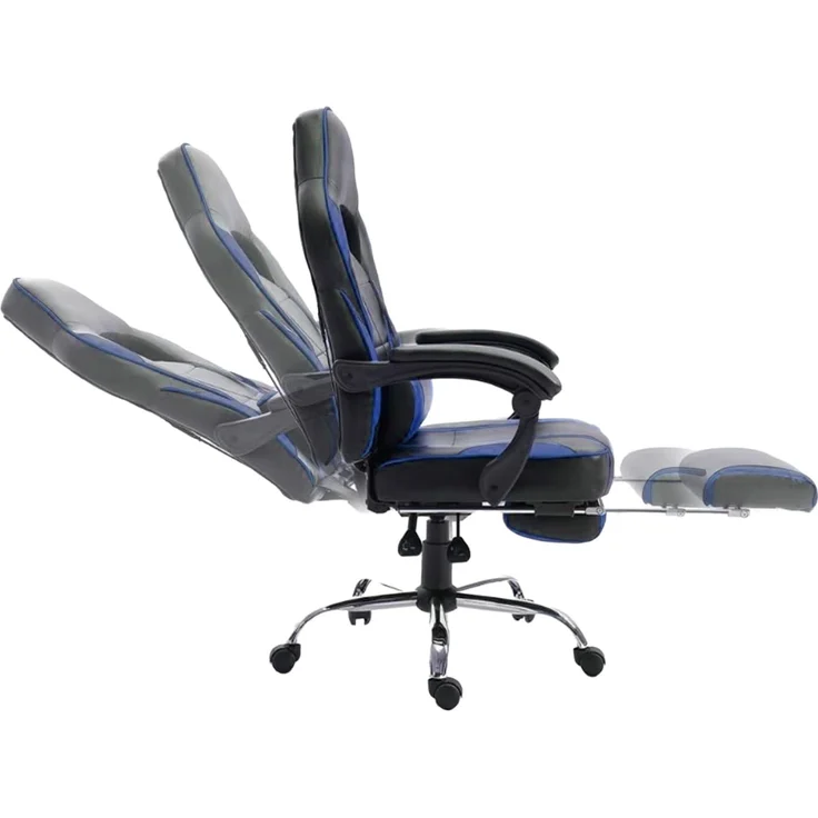 Happy Garden Gamer Sessel schwarz und blau LINK, Gaming Stuhl, ergonomischer Bürostuhl, Lendenwirbelstütze, Kopfstütze, drehbar, höhenverstellbar, neigbare Rückenlehne, teleskopische Fußstütze – Bild 5