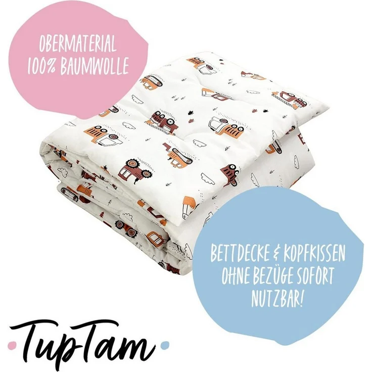 TupTam Kinderbettdecke-Set, Ganzjahresdecke, 2tlg., 1x Bettdecke, 1x Flachkissen, Bagger Beige, 135x100 cm – Bild 4