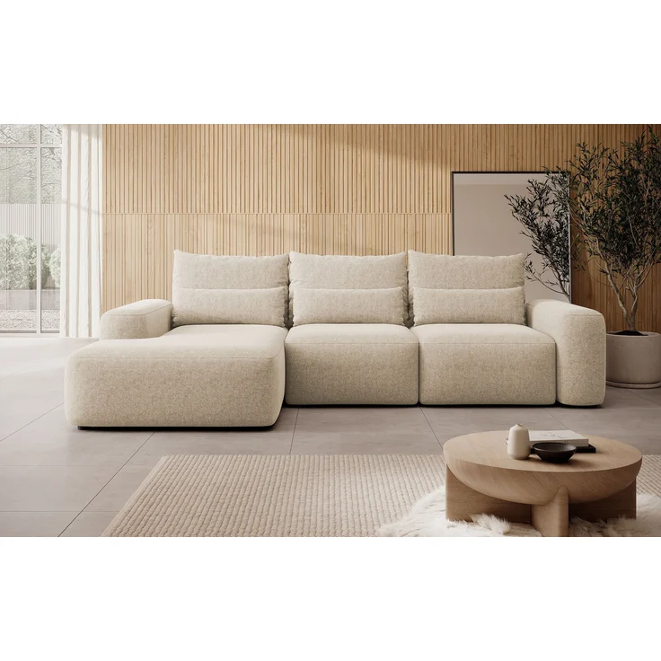Selsey 'Carnos' Ecksofa mit Schlaffunktion, Lendenkissen, Chenille, Beige, links – Bild 2
