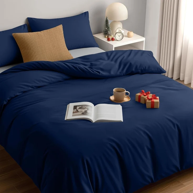 Utopia Bedding Bettwäsche 200x200 Set - Mikrofaser Bettbezug 200x200 cm + 2 Kissenbezüge 50x75 cm - Marineblau – Bild 1