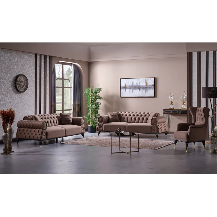 Sitzgruppe/Sofa Set - Wohnzimmergarnitur "Bellina" 3+3+1-Braun – Bild 1