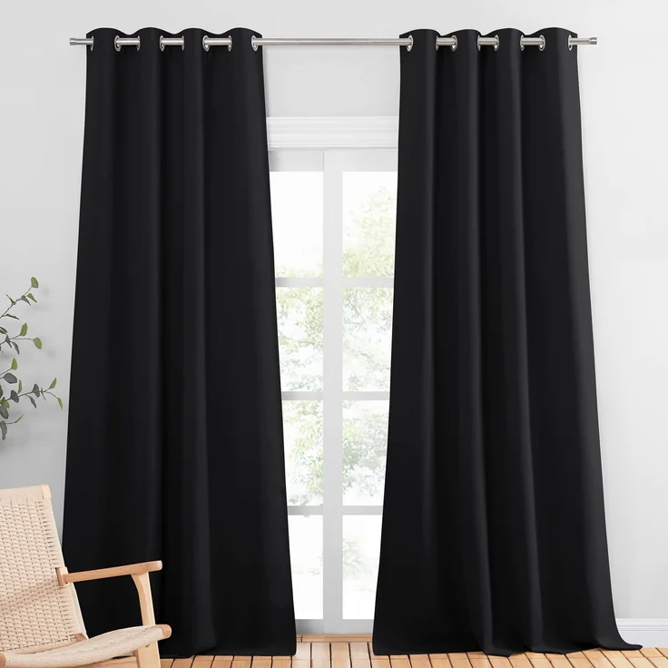 PONY DANCE Abdunkelnde Vorhänge Schlafzimmer Thermo Gardinen Hitzeschutz | 2er Set, H245 x B140 cm, Schwarz, Verdunkelungsvorhang, Sichtschutz, UV-Schutz, mit Ösen, für Besseren Schlaf, Wohnzimmer