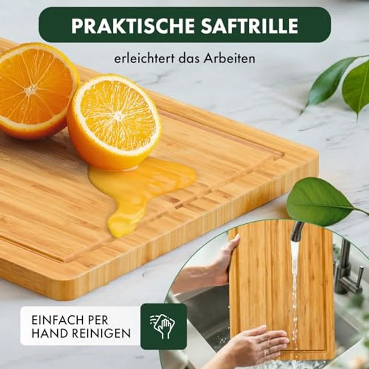 Blumtal Schneidebrett 100% Bambus antiseptisches, 2cm dickes massives Brett, Holz, Bambus, massiv mit praktischer Saftrille – Bild 6