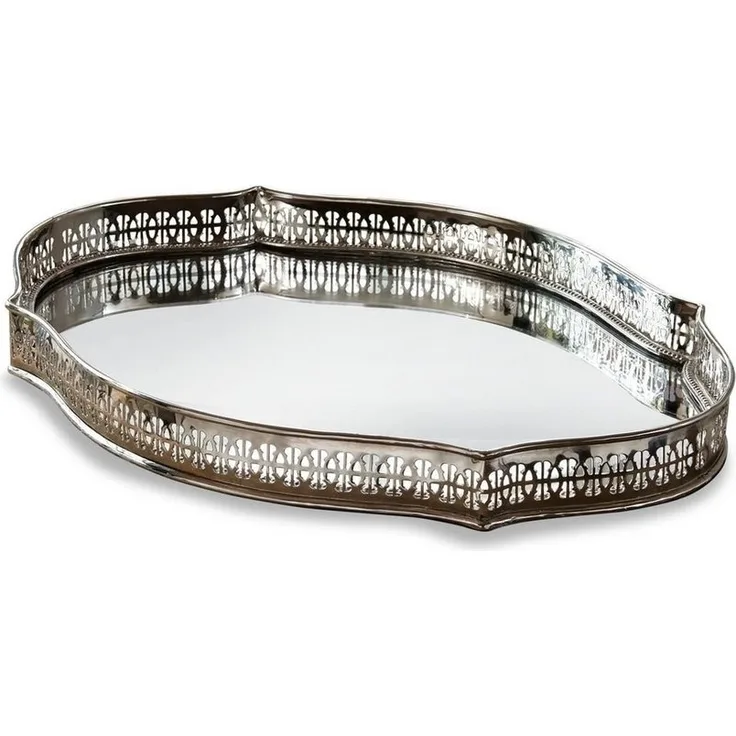 Mirabeau Tablett Tablett Cumont silber, Messing, Einsatz: Spiegelglas, Spiegelglas