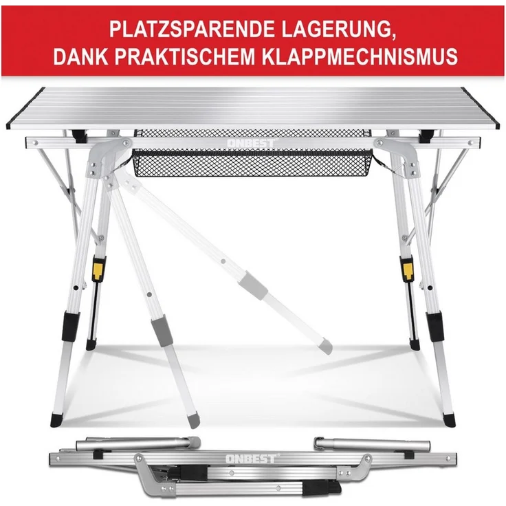 Onbest Klapptisch Norderney mit Wäscheleine 20x Wäscheklammern Netztasche, Tragetasche, höhenverstellbar, Wetterfest, Aufrollbar – Bild 2