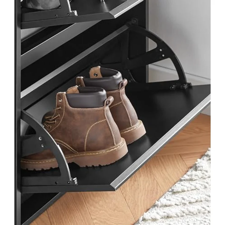 SoBuy Schuhschrank, Schwarz, Holzwerkstoff, 3 Klappfächer, verstellbare Böden, 61x120x26 cm – Bild 8