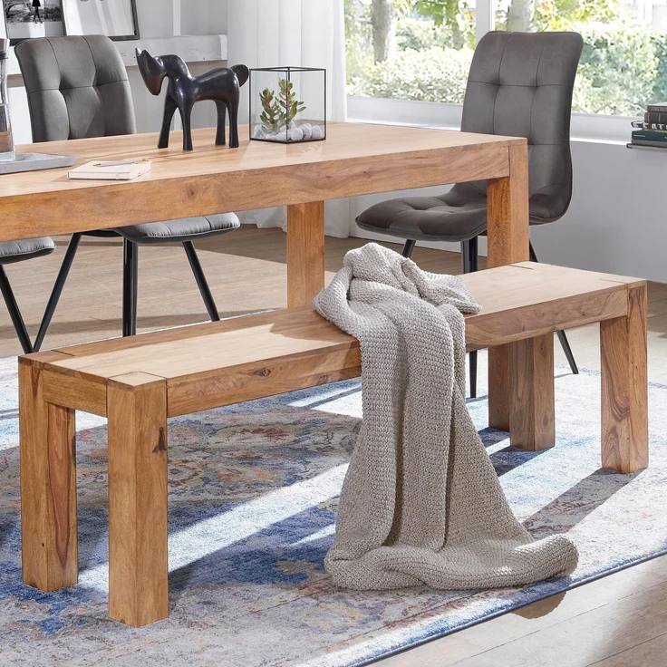 Wohnling Sitzbank, Küchenbank, Massiv-Holz, Akazie, 120 x 45 x 35 cm – Bild 3