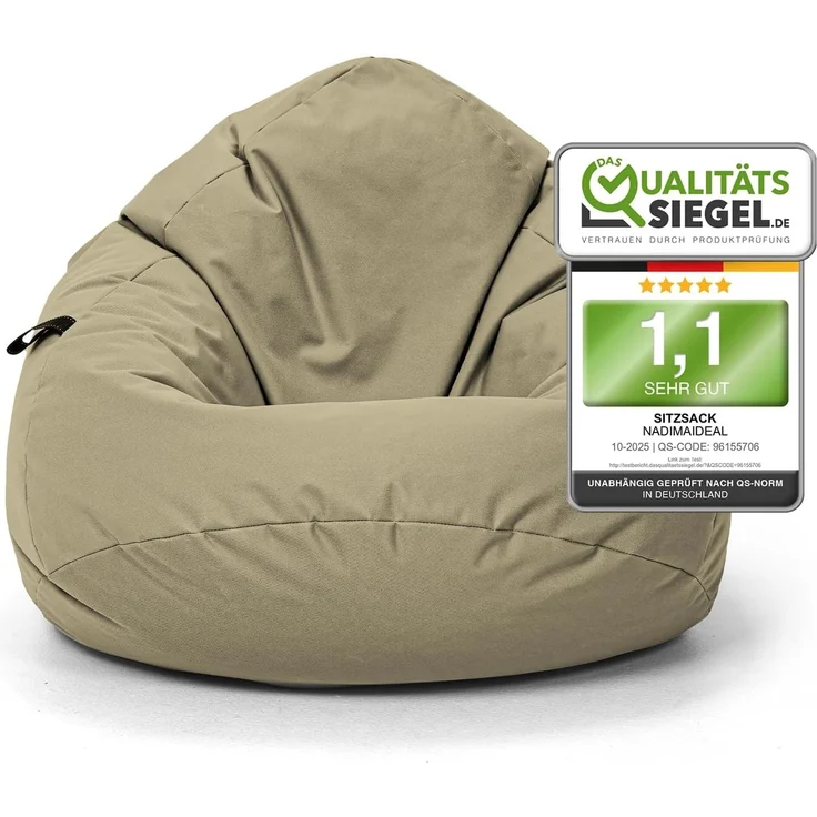 Nadimaideal Sitzsack Tropfenform Kastanie | Bodenkissen für Kinder & Erwachsene | Indoor & Outdoor | Gaming Sitzsack - Sitzkissen - Beanbag | Füllung EPS Perlen (Gold, XXL-Durchmesser 88 cm) – Bild 1