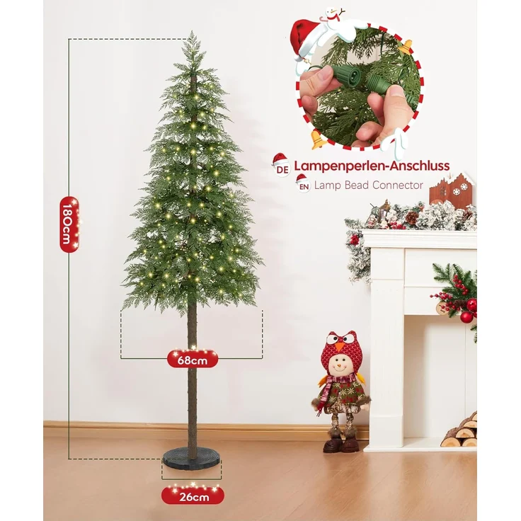 Yorbay Künstlicher Weihnachtsbaum 180cm Weihnachten Baum Deko mit LED Beleuchtung, Schmal PE Christbaum, Tanne, Naturgetreuer PE Weihnachtsbaum mit Scheibenbasis für Heim Geschäft – Bild 2