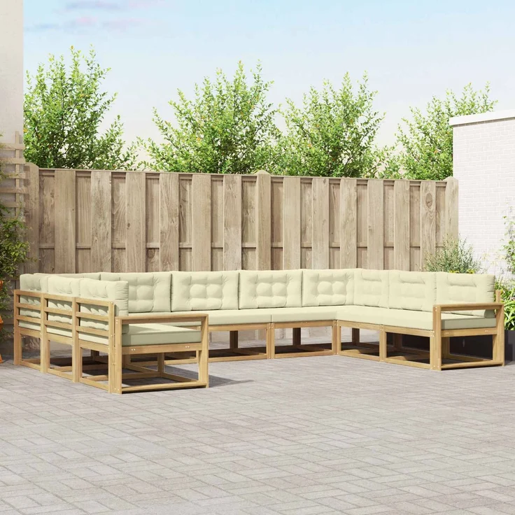 vidaXL Outdoor-Sofagarnitur 9 stk. 9-Sitzer Weiß und Creme 3387039 – Bild 1