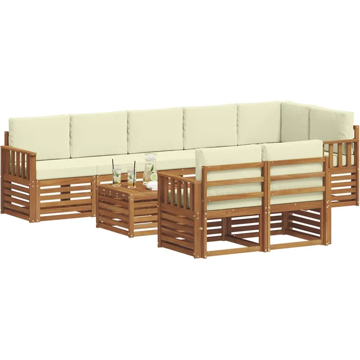 vidaXL Outdoor-Sofagarnitur 9 stk. 8-Sitzer Natur und Creme 3375040 – Bild 3