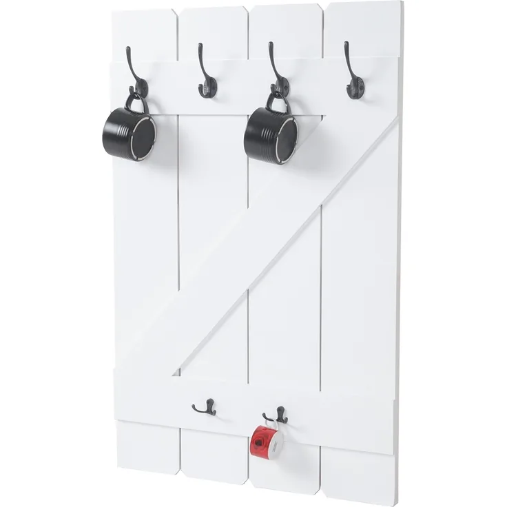 Tassenhalter HWC-D13, Hängeregal Tassenbrett Wandboard, 6 Haken 91x60cm ~ weiß lackiert