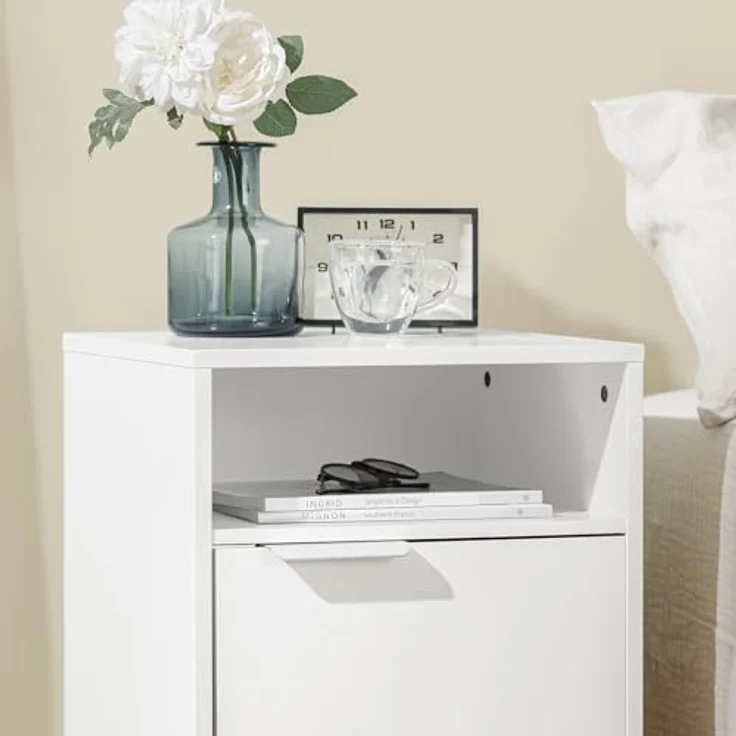 SoBuy Nachttisch FBT124-W, Beistelltisch mit 1 Tür, Weiß, modernes Design, Belastbarkeit bis 30kg, Maße 40x57x35cm – Bild 6