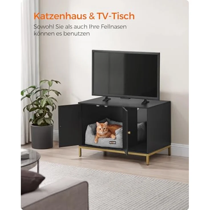 FEANDREA Katzentoilette, Katzenklo-Schrank, Katzenhaus, mit Kratzmatte, Beistelltisch – Bild 9