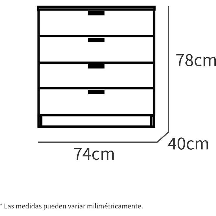 Muebles Pitarch | Kommode 4 Schubladen mit Metallführungen, Schlafzimmerkommode, Weiß und Cambrian Eiche, 78 x 74 x 40 cm (Höhe x Breite x Tiefe), Kollektion Tibet – Bild 3