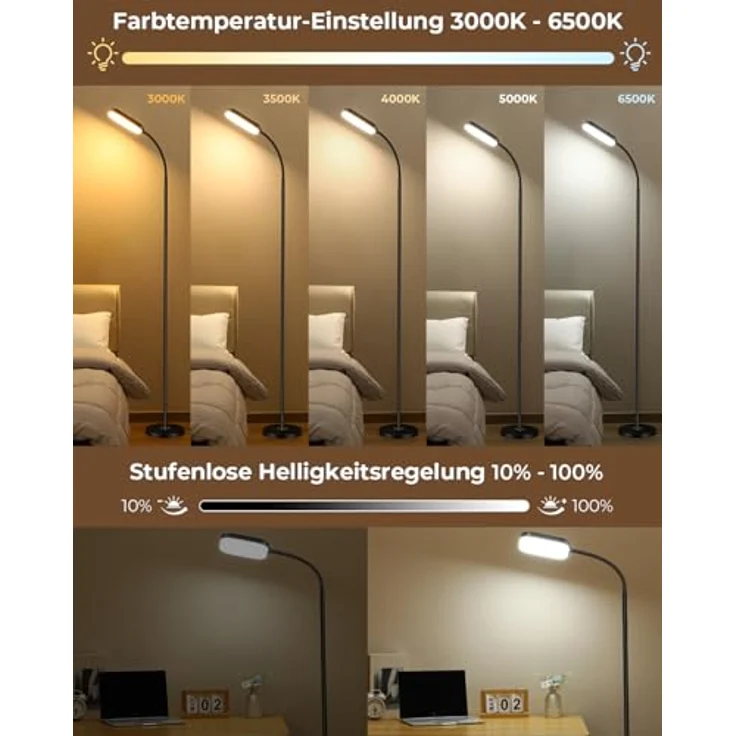YICAIZI LED Stehlampe dimmbar 18W, 1850lm – Stehleuchte Wohnzimmer mit Fernbedienung, 3000–6500K, stufenlos dimmbar, Leselampe Bett mit Nachtlicht, moderne Stehlampe mit Prismadiffusor – Bild 4