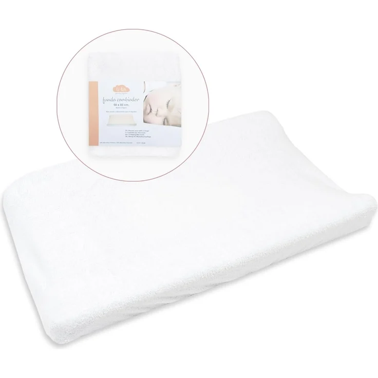Ti TIN | Wickeltischauflagenbezug aus Frottee-Stoff, 80x50 cm | weicher und saugfähiger Wickelunterlagenbezug, Bezug aus adaptivem elastischem Gewebe, 100% Mikrofaser, Farbe: weiß