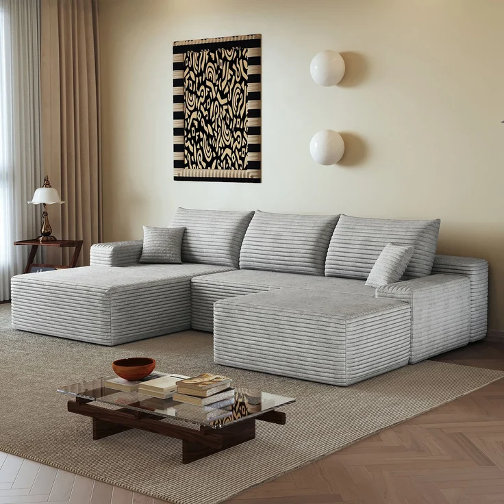 EINHOM 270 cm Boneless Modular Ecksofa, mit L-förmiger Chaiselongue, modernes modulares Sofa , mit tiefer Sitzfläche, Keine Montage erforderlich, Kompressionssofas for Wohnzimmer, Schlafzimmer, Wohnung, Grey – Bild 6