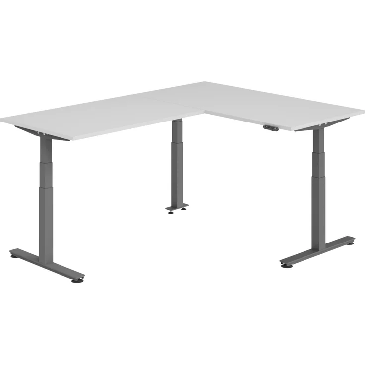 bümö Eckschreibtisch elektrisch höhenverstellbar L-Form: 160 x 220 cm in grau, Gestell graphit - Stehschreibtisch mit Memory-Steuerung, elektrischer XXL Schreibtisch für die Ecke, XDSMW-1614-5-G – Bild 1