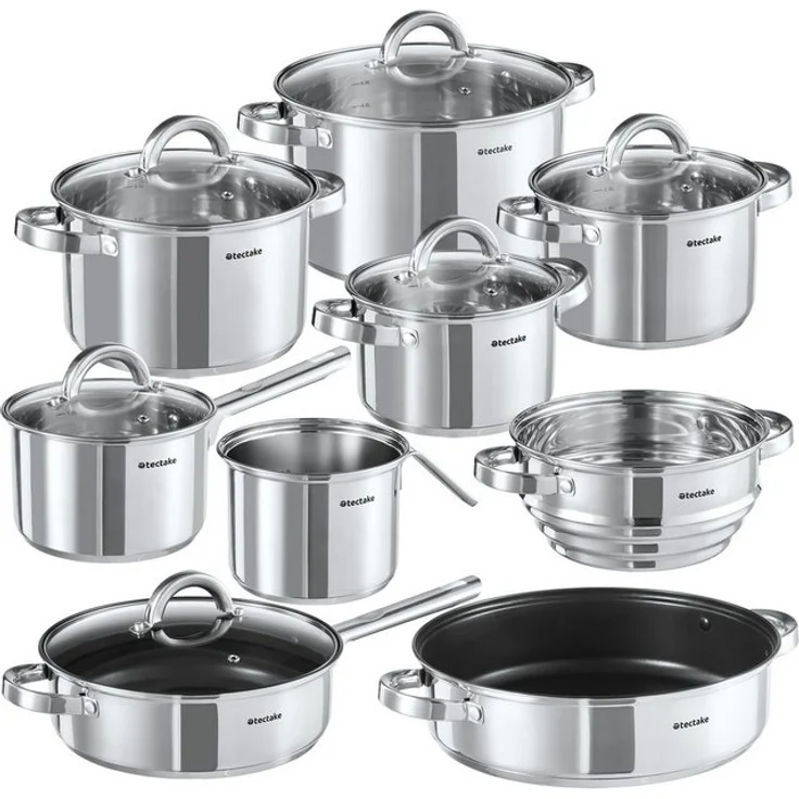 tectake Topf-Set Kochtopfset, Edelstahl, 15-teilig, aus Edelstahl, für Induktion geeignet – Bild 4