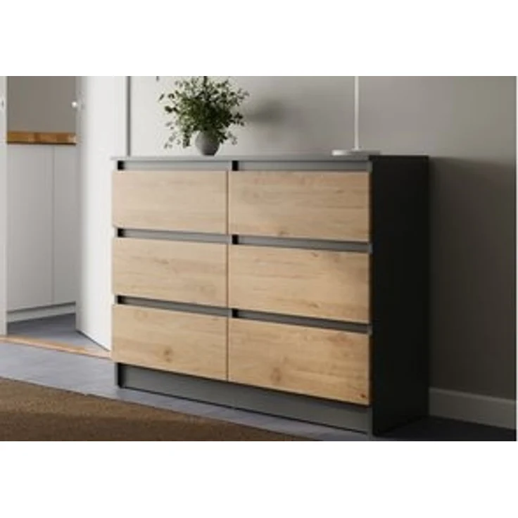 Home Collective Kommode mit 6 Schublade 80, 100, 120, 140 cm breit Holz Schrank (Highboard Anrichte Schlafzimmer Wohnzimmer Flur Büro Organizer), Kommode 120 cm breit Kommode Sideboard, Anthrazit mix Artisan-Eiche – Bild 6