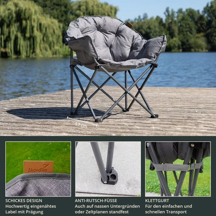 Skandika Campingstuhl Moonchair Premium XL, gepolsterter, bequemer Klappsessel mit Lehne (robust und pflegeleicht), Faltstuhl, Gartenstuhl, Tragetasche, bis 150kg, Indoor/Outdoor, Balkon – Bild 2
