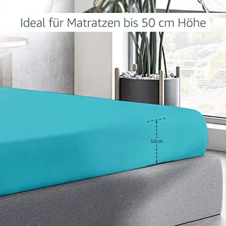 Amago - Spannbetttuch, 50 cm Steg, 100 prozent Baumwolle, 200x200 cm - Petrol – Bild 6