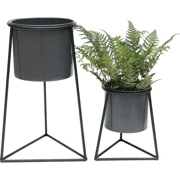 DanDiBo Blumenhocker mit Topf Metall Schwarz 2er Set Blumenständer 96052 Blumensäule Modern Pflanzenständer Pflanzenhocker – Bild 1