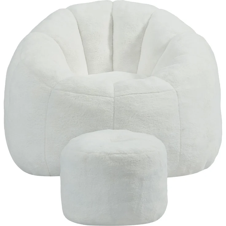 Sitzsack 105x105x70 cm, 1-teilig mit Fußhocker, Blütenform, cremeweiß – Bild 6
