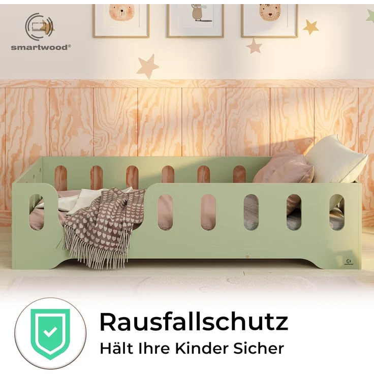 smartwood Kinderbett Bodenbett 120x180 mit Rausfallschutz & Lattenrost - Grün - Kinder Montessori Bett TILA 2L mit glatten Kanten - Betten für schnelle Montage - Bis 300 kg belastbar – Bild 5