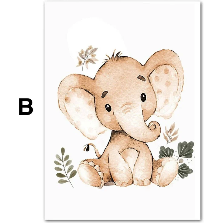 Poster Kinder süße Tiere im Boho Stil Nilpferd Elefant Löwe Regenbogen Sonne und Mond als Deko Print ohne Rahmen - B / 40X50cm