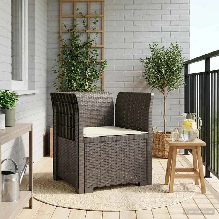 vidaXL 1-Sitzer Sessel mit Kissen Rattan-Look PP Hellgrau 8011864 – Bild 1